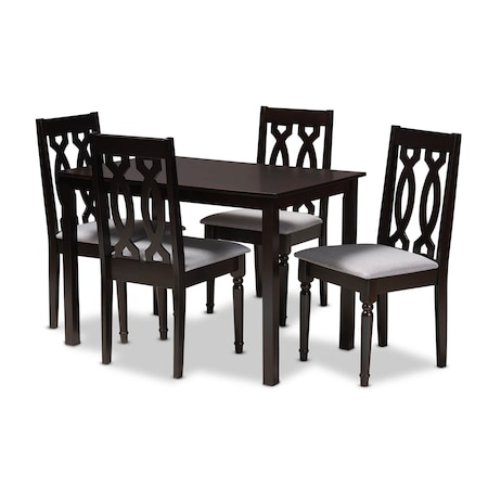 Baxton Studio Cherese Grey Upholstered Espresso Finished 5-Piece Wood Dining Set 157-9734-8026